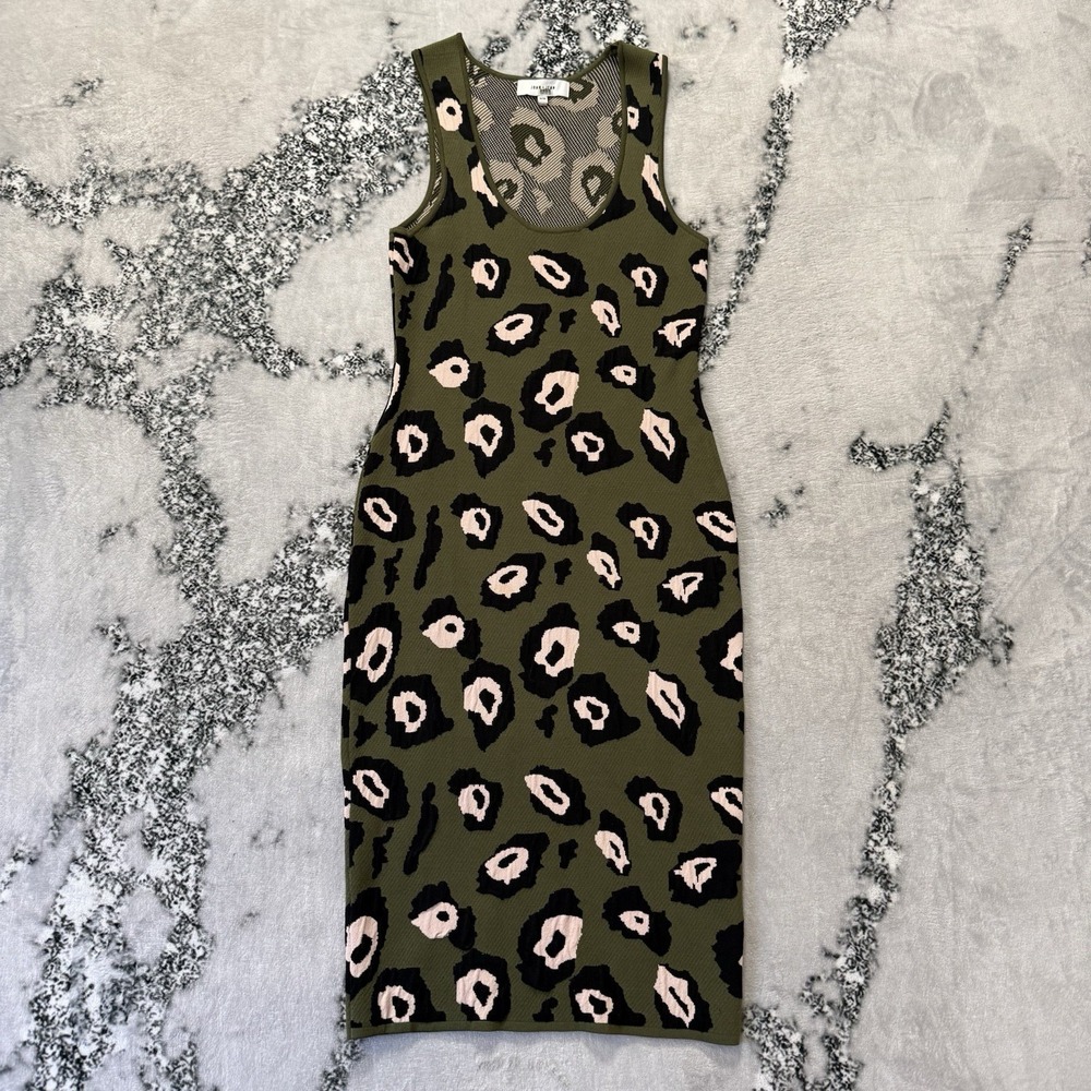 John Jenn Dress Womens Size M Green Multi Leopard Print‎ Stretch Bodycon Knit